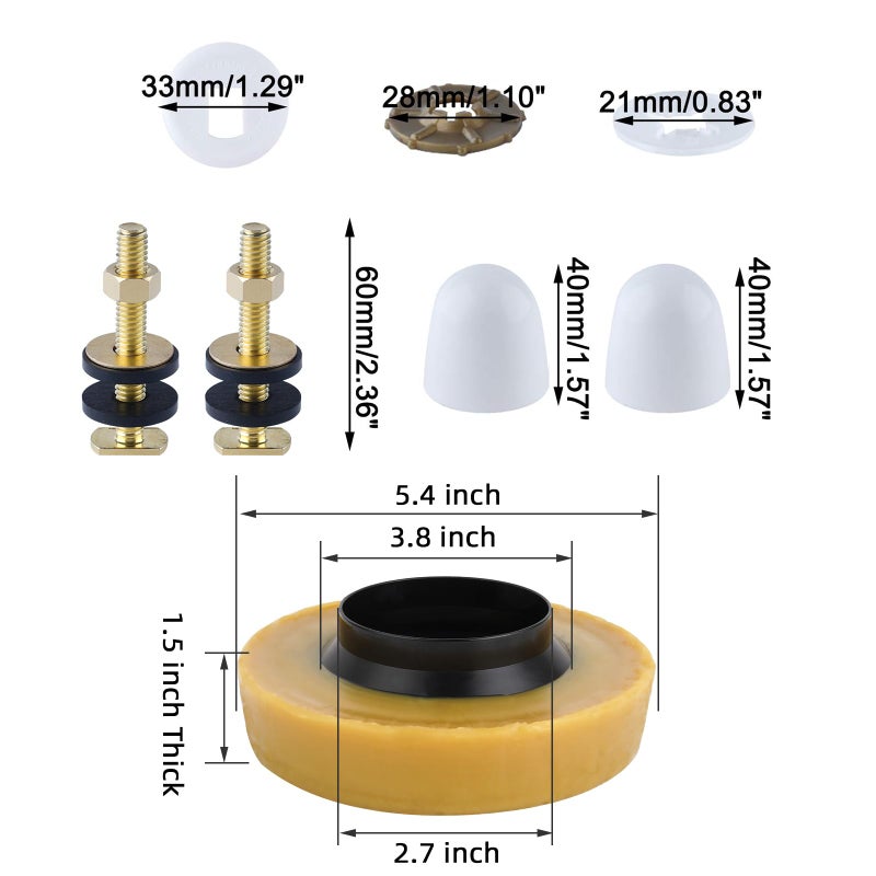 iFealClear Extra Thick Toilet Wax Ring Kit, Wax Ring with Brass Bolts, PE Flange and Retainer Washers, Ring Seal for Floor Outlet Toilet Bowls, Fits 3 Inch and 4 Inch Waste Lines - Image 2